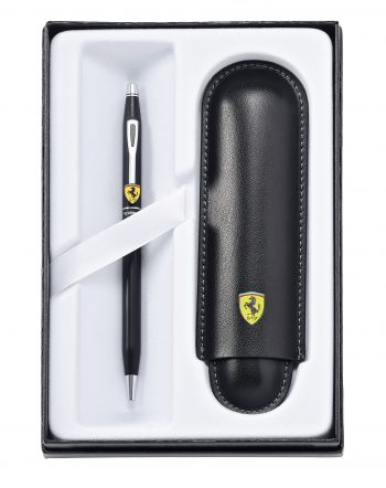Cross Classic Century Collection for Scuderia Ferrari Matte Black Lacquer Ballpoint Pen and Black Leather Pouch Gift Set